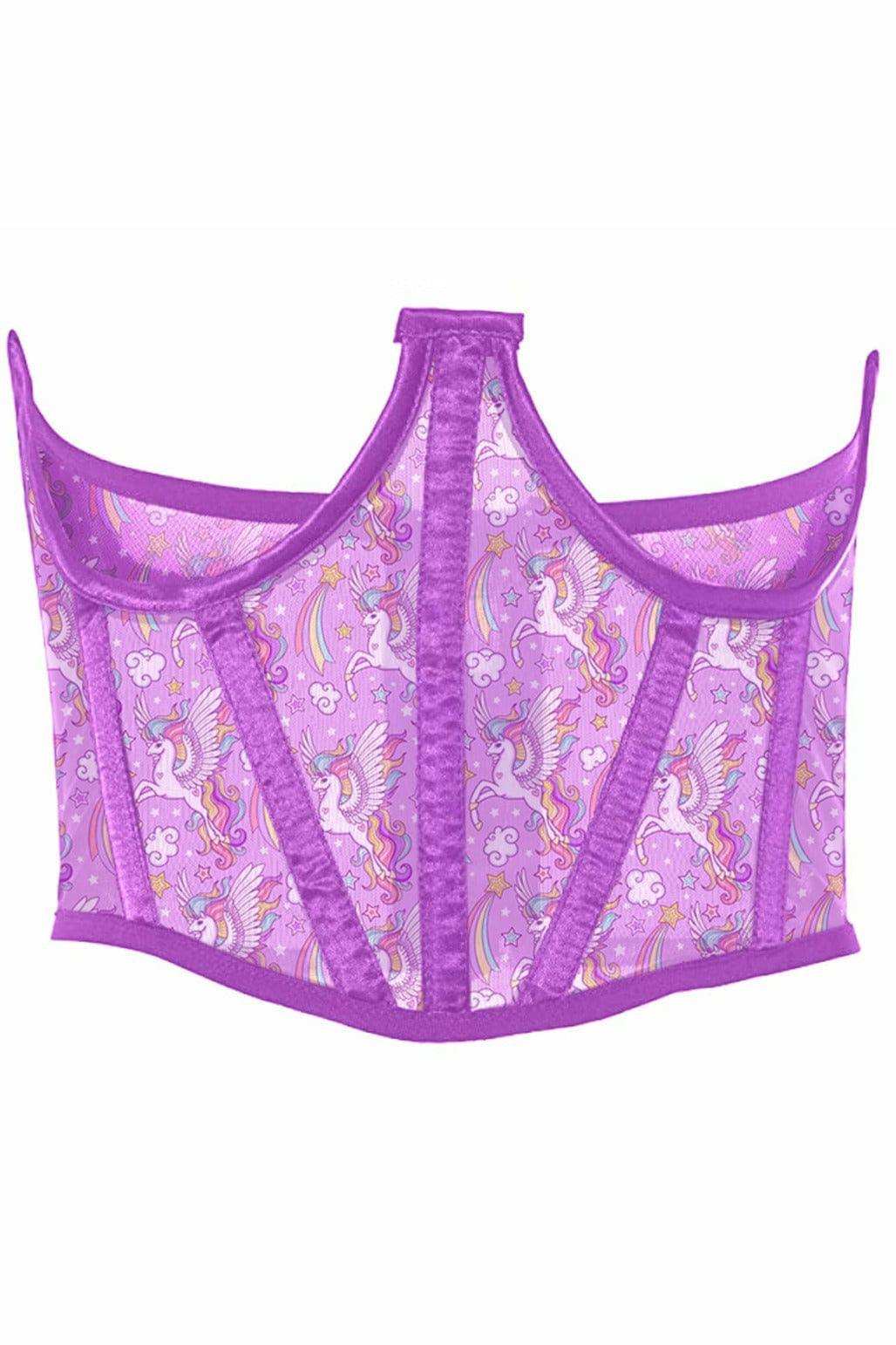 Daisy Corsets Lavish Unicorn Print Mesh Open Cup Waist Cincher - Daisy Corsets - Flyclothing LLC