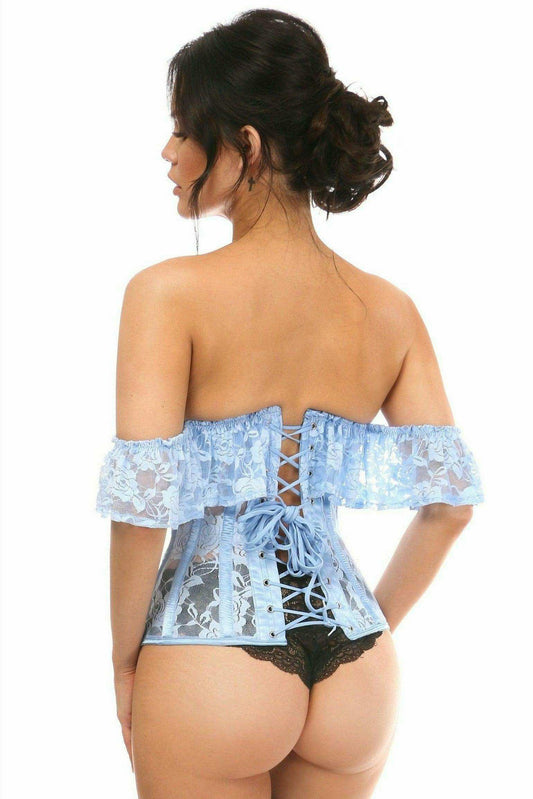 Daisy Corsets Lavish Sheer Lt Blue Lace Underbust Underwire Corset w/Ruffle Sleeve - Daisy Corsets - Flyclothing LLC
