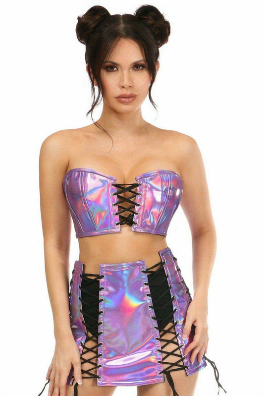 Daisy Corsets Lavish 2 PC Lavender Holo Bustier & Skirt Set - Daisy Corsets - Flyclothing LLC