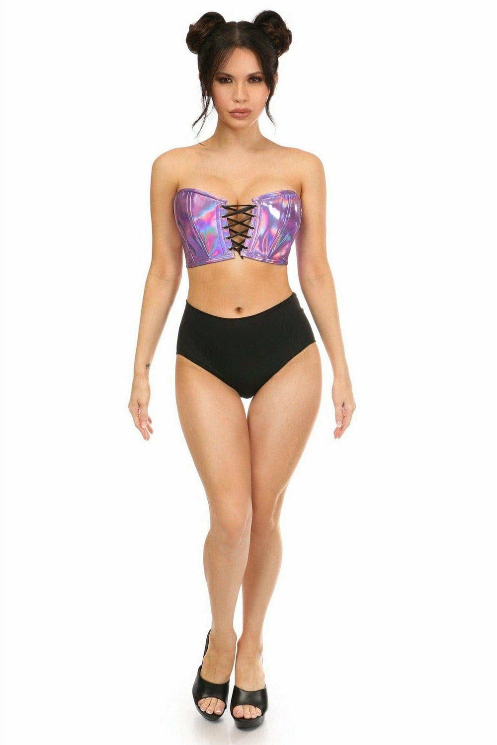 Daisy Corsets Lavish Lavender Holo Lace-Up Bustier Top - Daisy Corsets - Flyclothing LLC