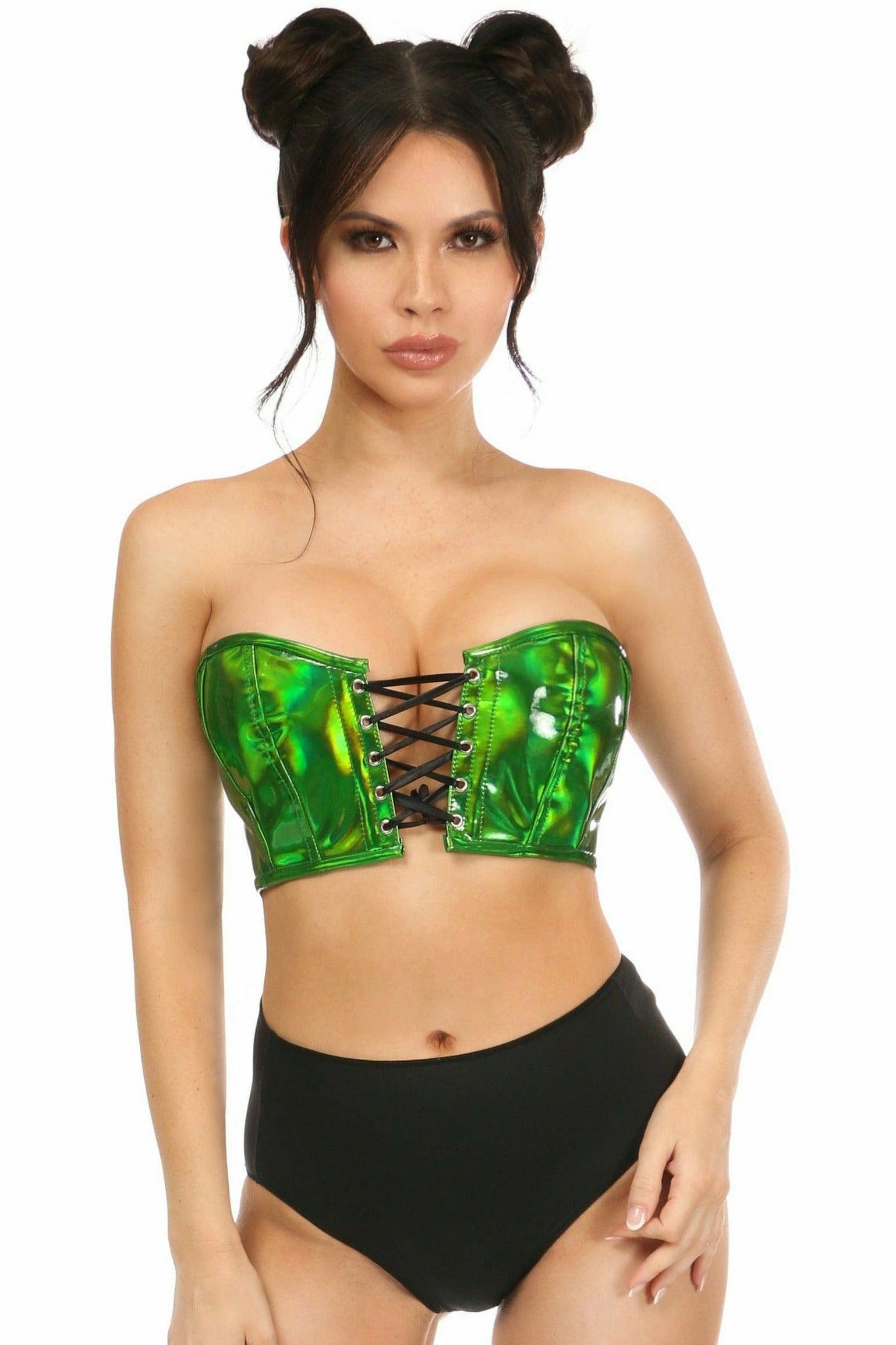 Lavish Green Holo Lace-Up Bustier Top - Flyclothing LLC