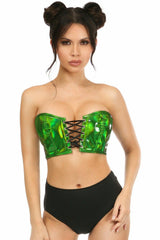 Lavish Green Holo Lace-Up Bustier Top - Daisy Corsets