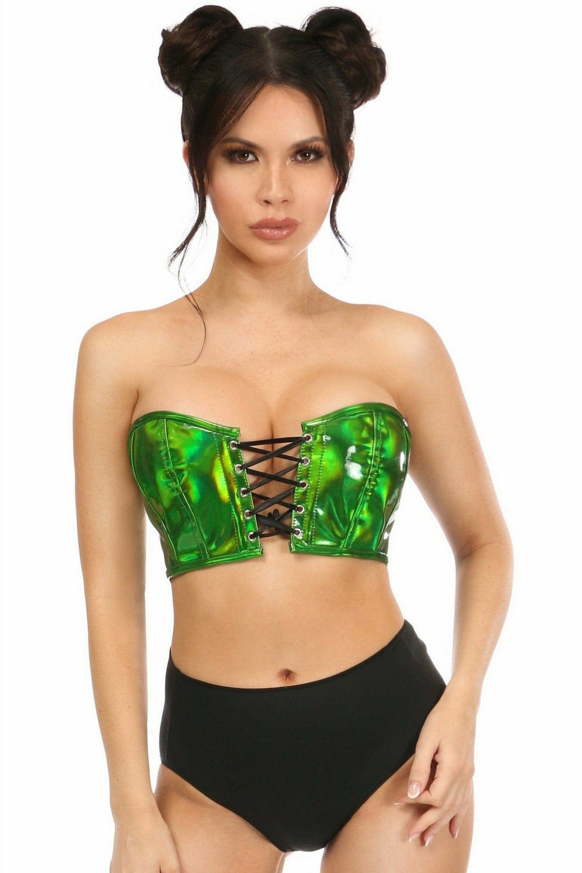 Daisy Corsets Lavish Green Holo Lace-Up Bustier Top