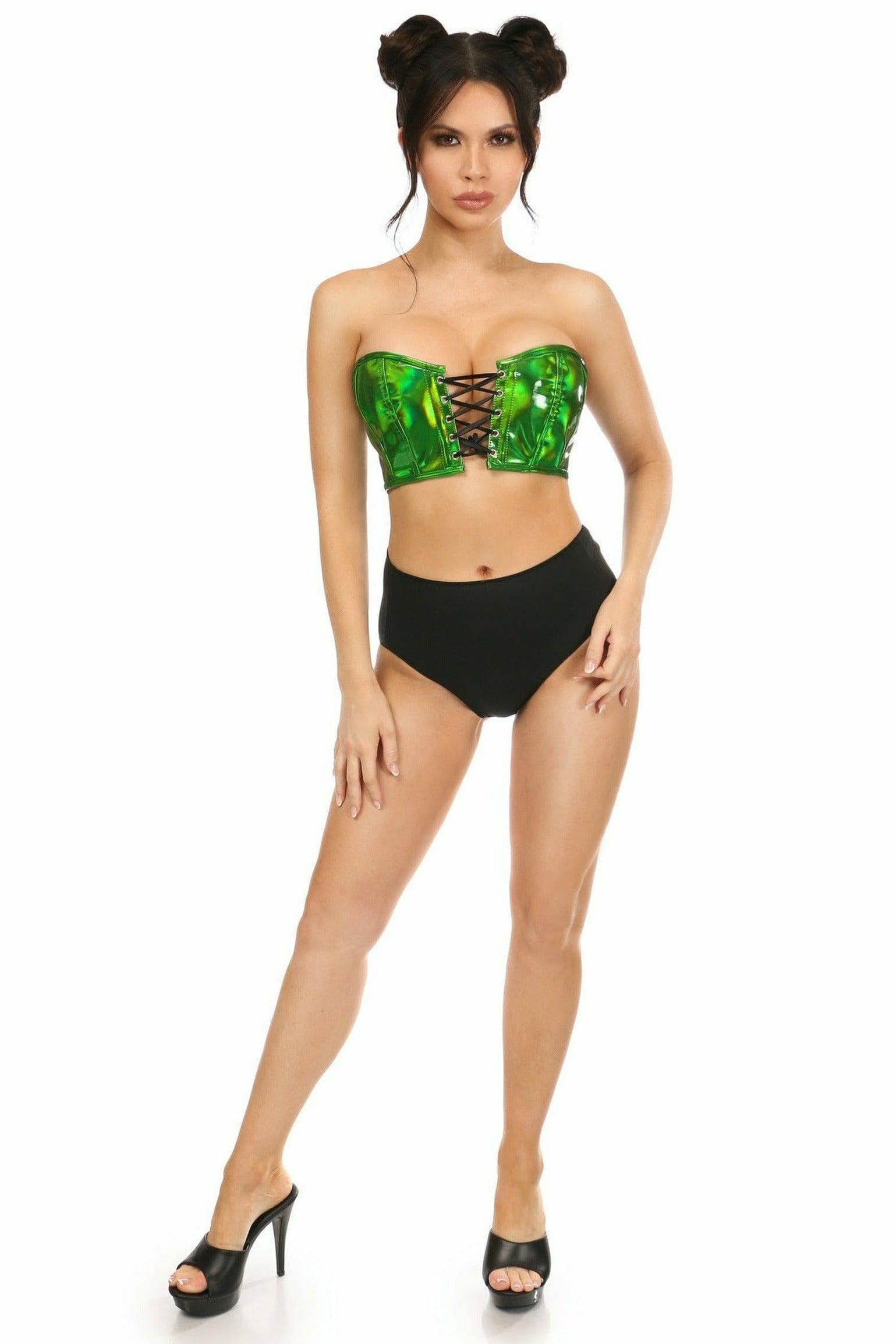 Lavish Green Holo Lace-Up Bustier Top - Flyclothing LLC