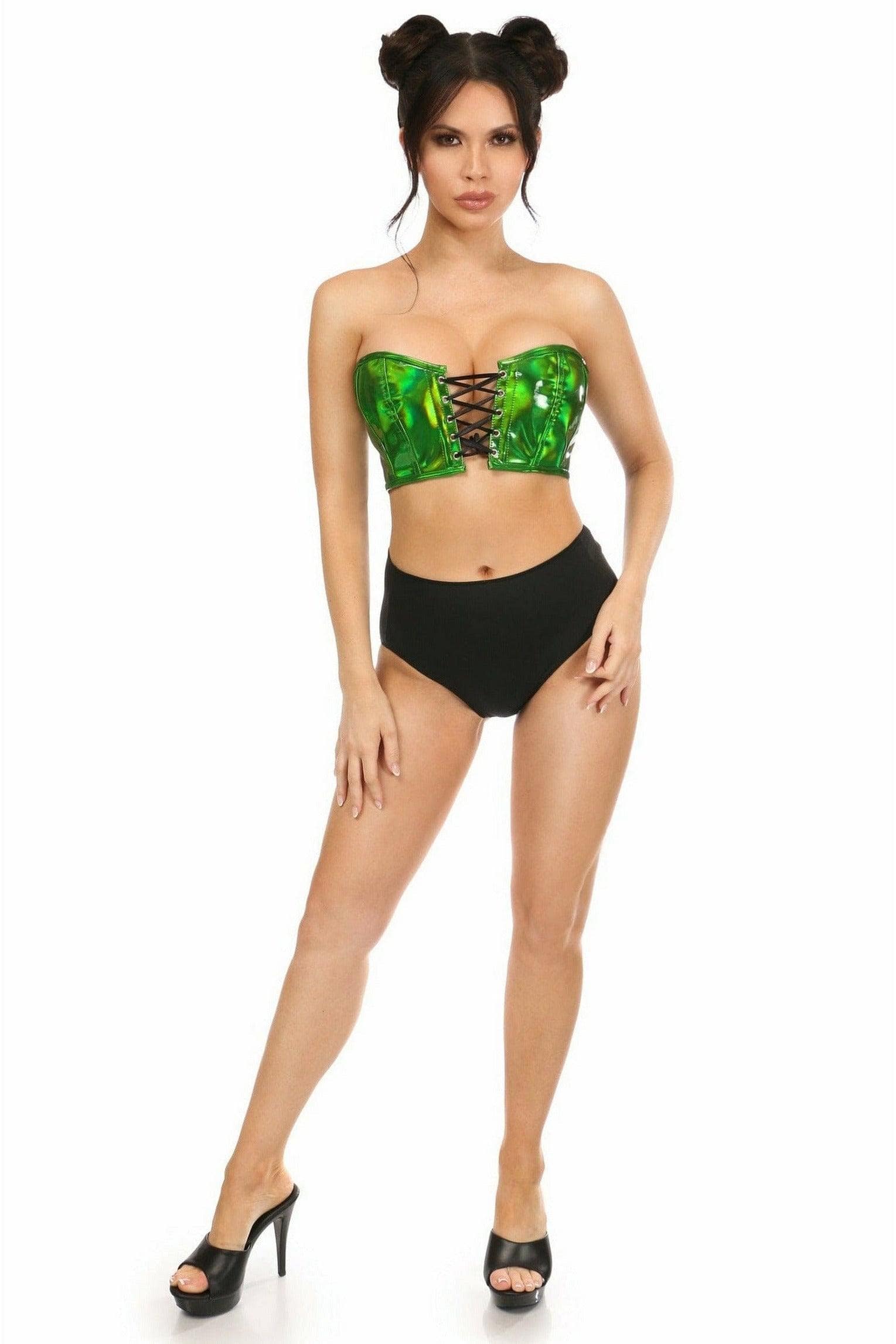 Daisy Corsets Lavish Green Holo Lace-Up Bustier Top - Daisy Corsets