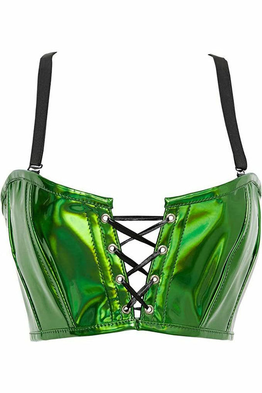 Lavish Green Holo Lace-Up Bustier Top - Flyclothing LLC