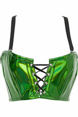 Lavish Green Holo Lace-Up Bustier Top - Daisy Corsets