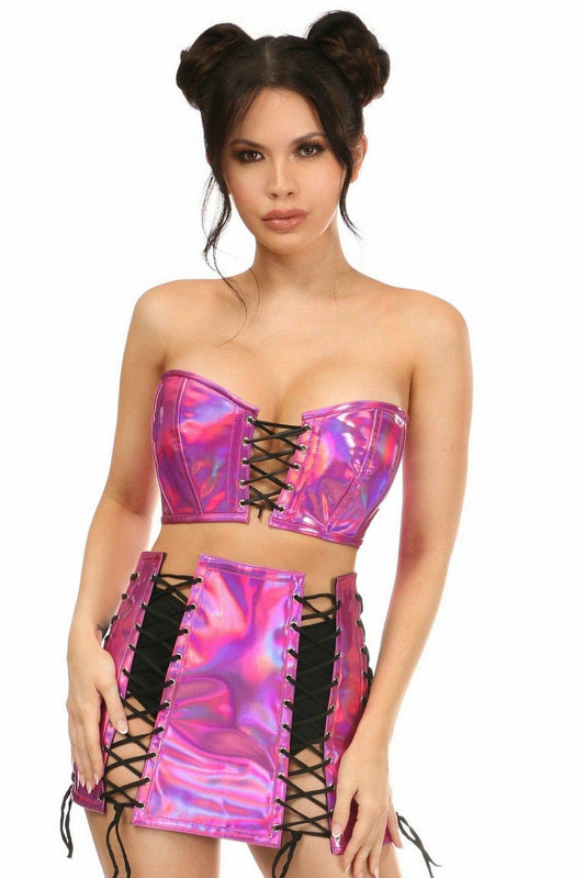 Daisy Corsets Lavish 2 PC Fuchsia Holo Bustier & Skirt Set - Daisy Corsets