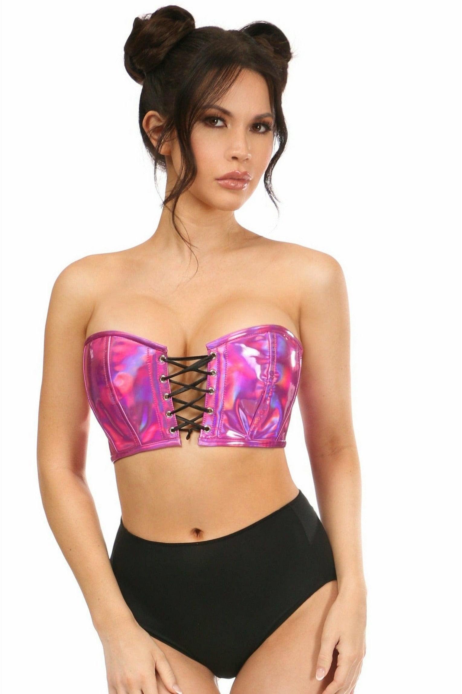 Daisy Corsets Lavish Fuchsia Holo Lace-Up Bustier Top