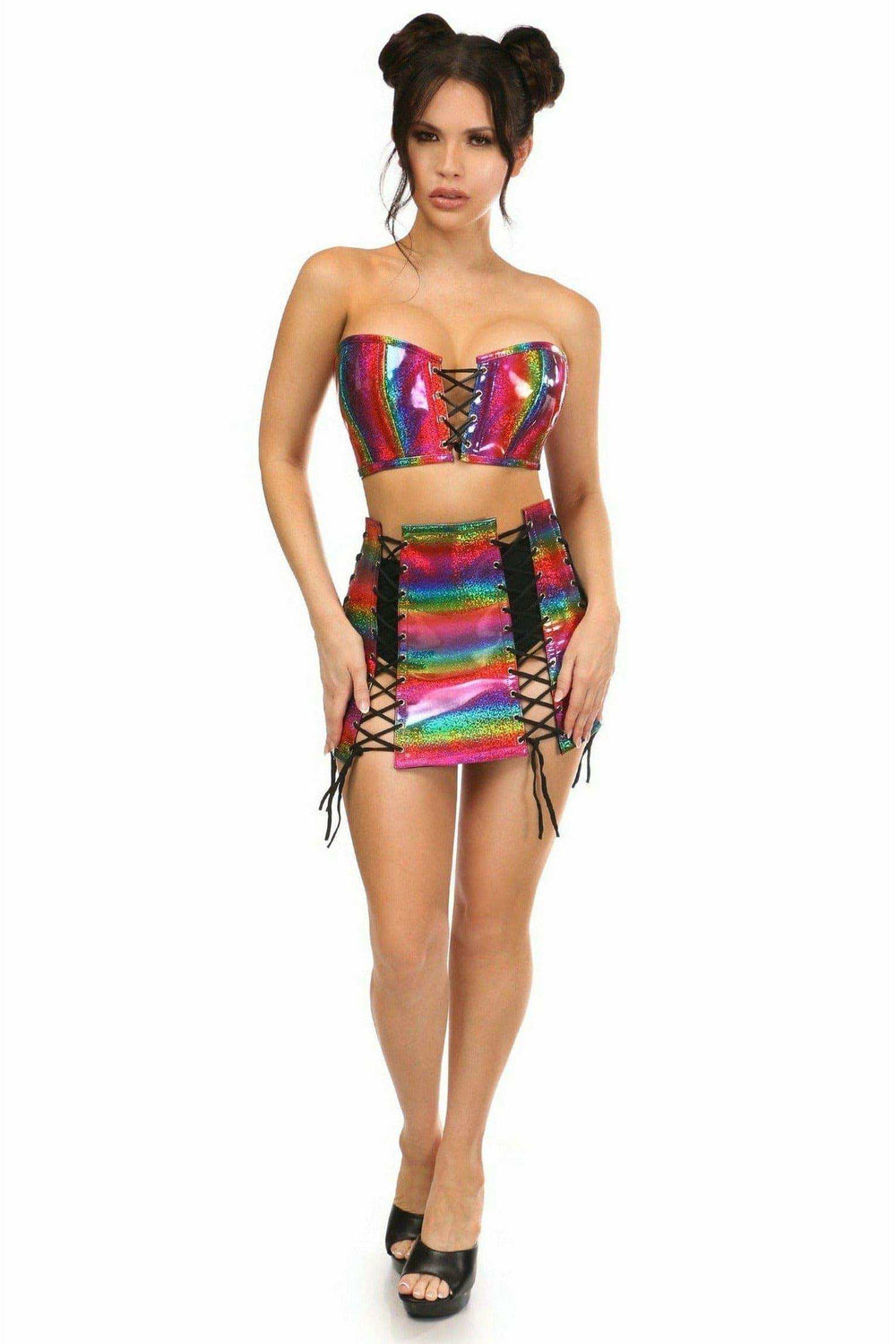 Daisy Corsets Lavish 2 PC Rainbow Glitter Bustier & Skirt Set - Daisy Corsets - Flyclothing LLC