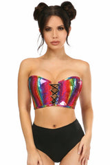 Daisy Corsets Lavish Rainbow Glitter PVC Lace-Up Bustier Top - Daisy Corsets
