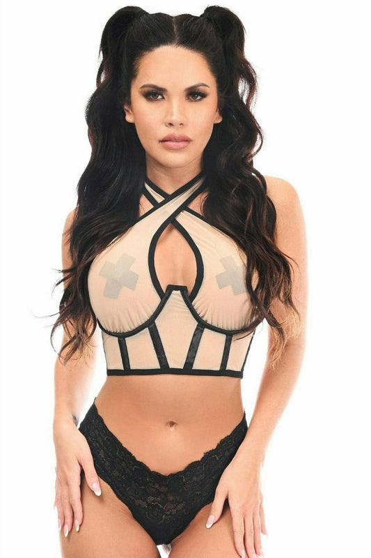 Daisy Corsets Lavish Nude Mesh Underwire Cincher w/Built In Halter Top - Daisy Corsets