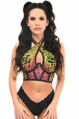 Daisy Corsets Lavish Rainbow Leopard Mesh Underwire Cincher w/Built In Halter Top - Daisy Corsets - Flyclothing LLC
