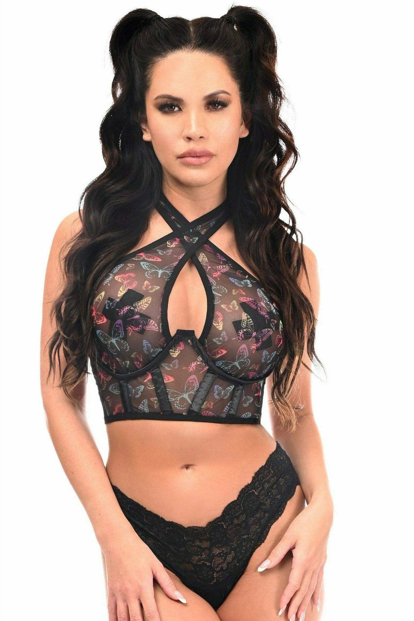 Lavish Neon Butterfly Mesh Underwire Cincher w/Built In Halter Top - Daisy Corsets - Flyclothing LLC
