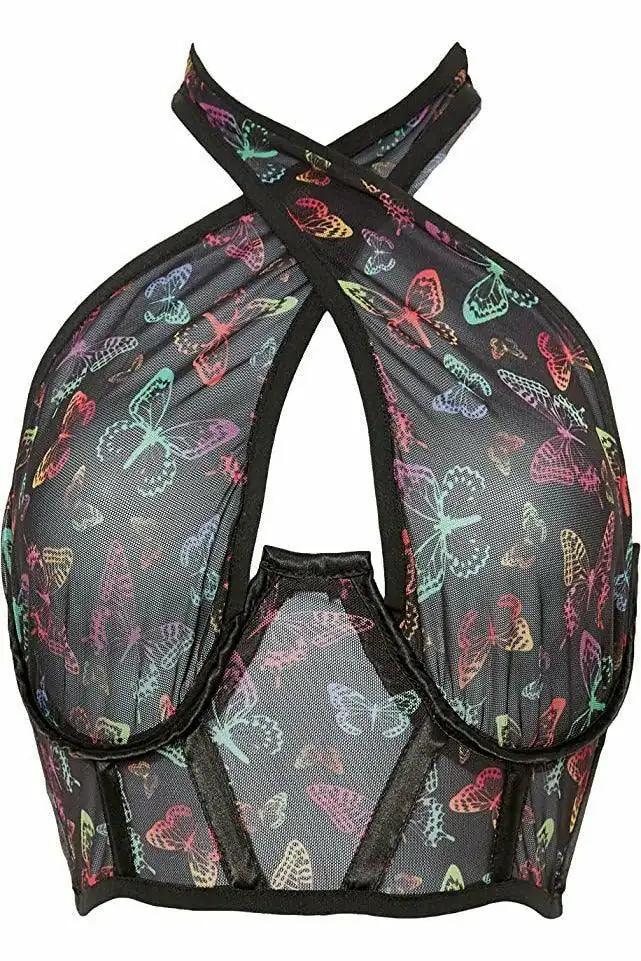 Lavish Neon Butterfly Mesh Underwire Cincher w/Built In Halter Top - Daisy Corsets
