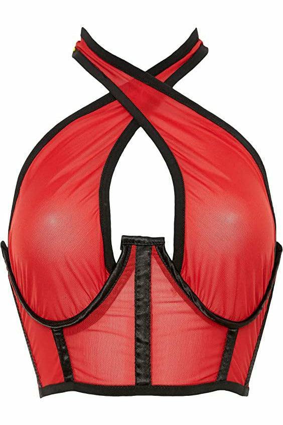 Lavish Red Mesh Underwire Cincher w/Built In Halter Top - Daisy Corsets