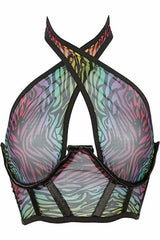 Lavish Rainbow Animal Print Mesh Underwire Cincher w/Built In Halter Top - Daisy Corsets - Flyclothing LLC
