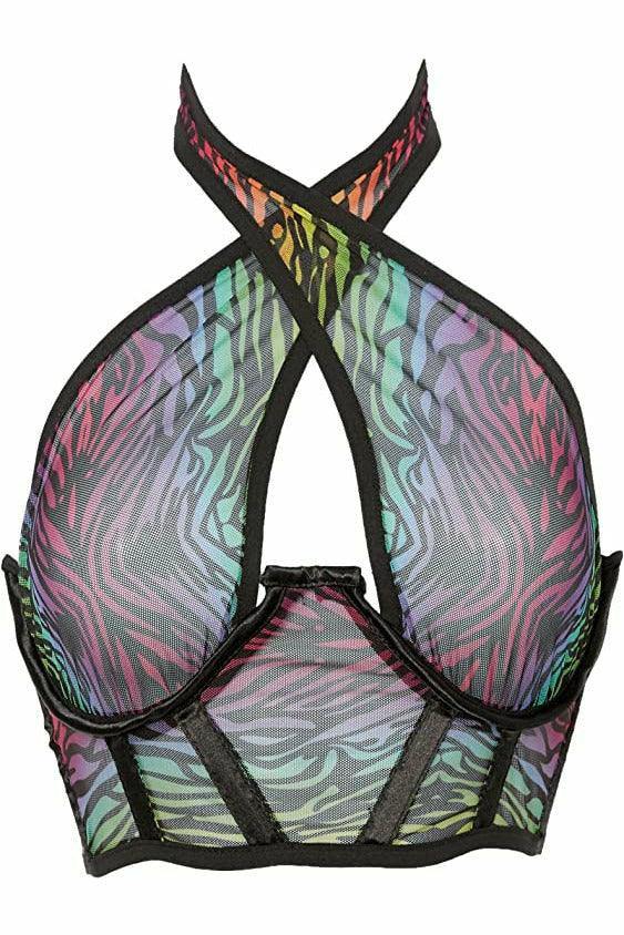 Lavish Rainbow Animal Print Mesh Underwire Cincher w/Built In Halter Top - Daisy Corsets