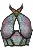Lavish Rainbow Animal Print Mesh Underwire Cincher w/Built In Halter Top - Daisy Corsets