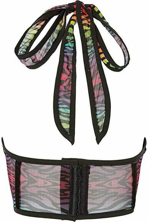 Lavish Rainbow Animal Print Mesh Underwire Cincher w/Built In Halter Top - Daisy Corsets - Flyclothing LLC