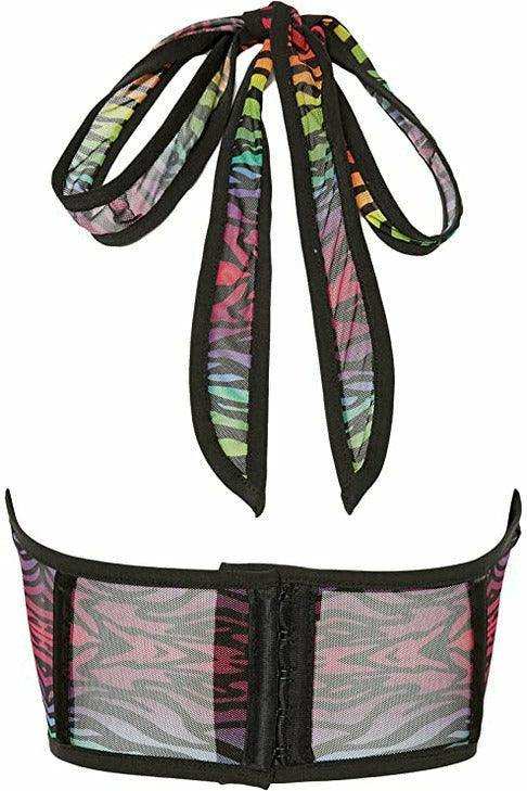 Lavish Rainbow Animal Print Mesh Underwire Cincher w/Built In Halter Top - Daisy Corsets - Flyclothing LLC