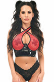 Daisy Corsets Lavish Red/Black Vinyl & Fishnet Halter Top Underwire Cincher - Daisy Corsets