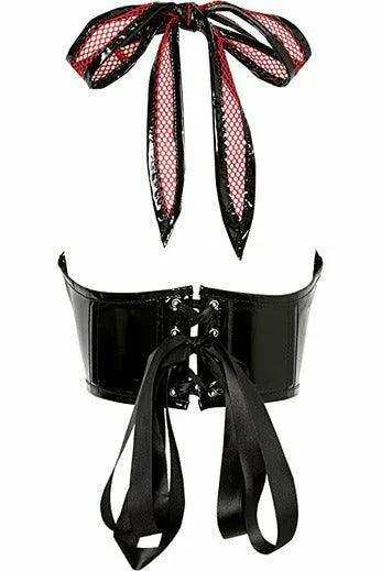 Lavish Red/Black Vinyl & Fishnet Halter Top Underwire Cincher - Daisy Corsets - Flyclothing LLC