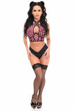 Daisy Corsets Lavish Black/Pink Checker Mesh Underwire Cincher w/Built In Halter Top - Daisy Corsets