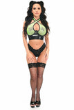 Daisy Corsets Lavish Neon Green/Black Vinyl & Fishnet Halter Top Underwire Cincher - Daisy Corsets