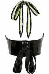 Lavish Neon Green/Black Vinyl & Fishnet Halter Top Underwire Cincher - Daisy Corsets - Flyclothing LLC