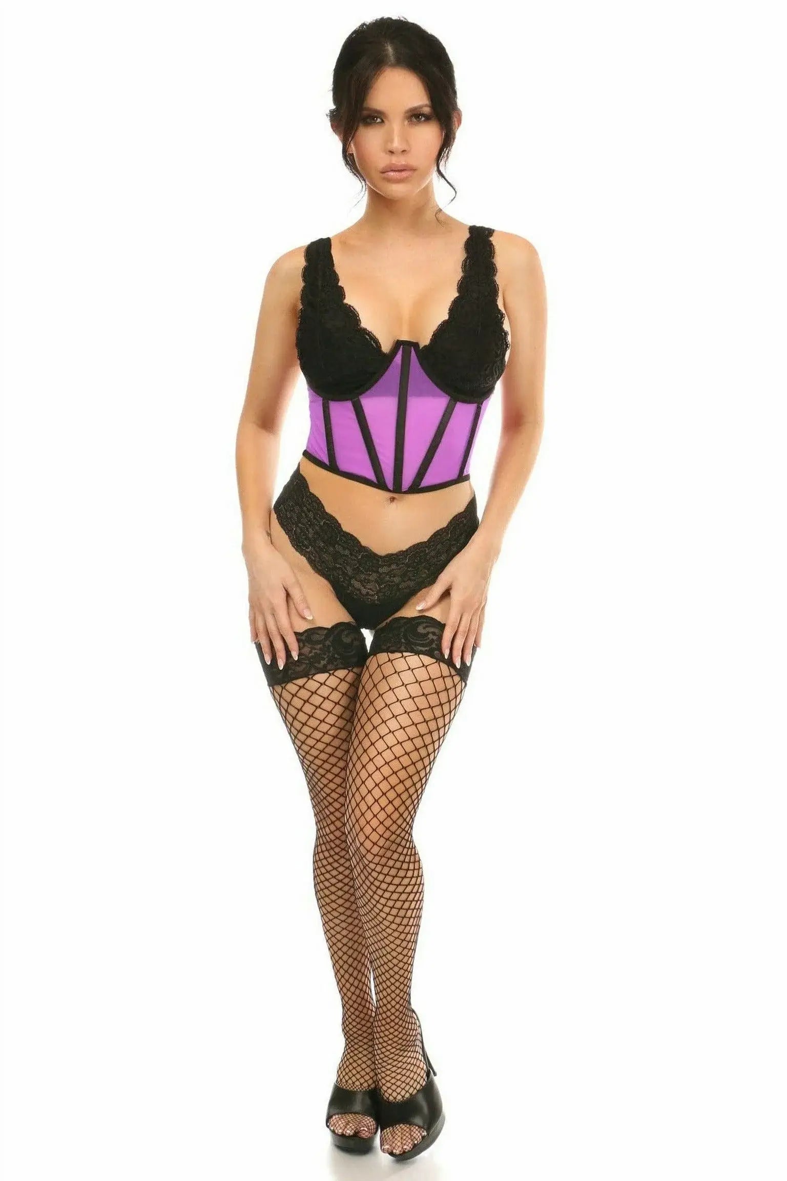 Daisy Corsets Lavish Neon Purple Mesh Open Cup Waist Cincher - Daisy Corsets - Flyclothing LLC
