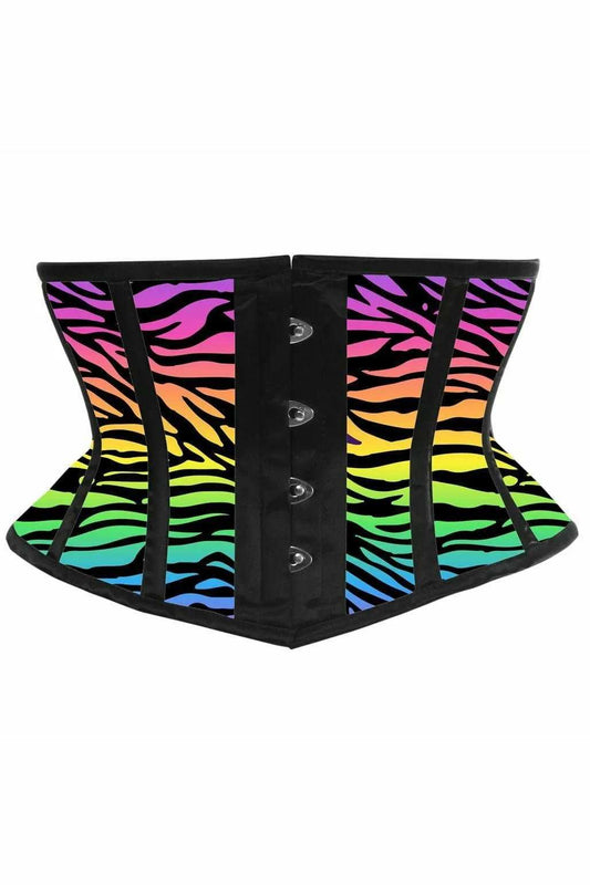 Daisy Corsets Lavish Rainbow Animal Print Satin Mini Cincher Corset - Daisy Corsets - Flyclothing LLC