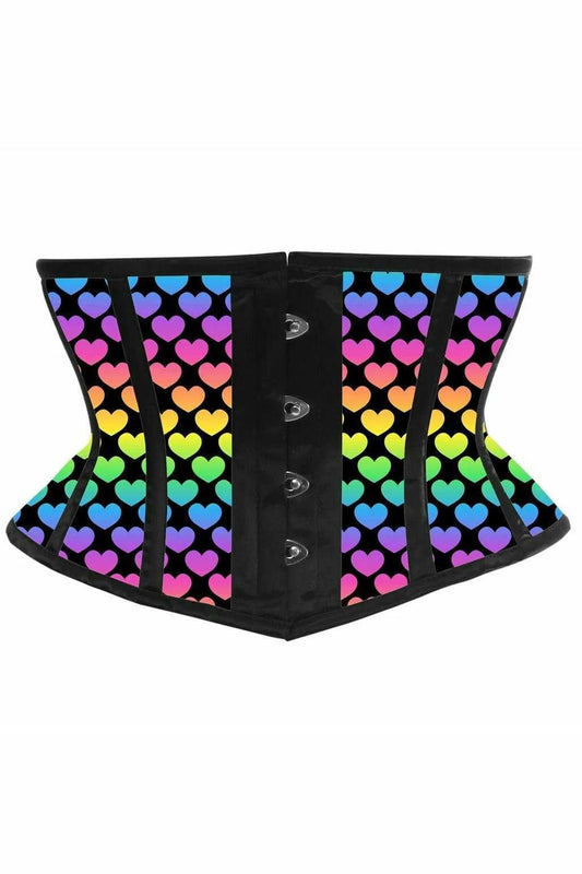 Daisy Corsets Lavish Rainbow Hearts Print Satin Mini Cincher Corset - Daisy Corsets - Flyclothing LLC