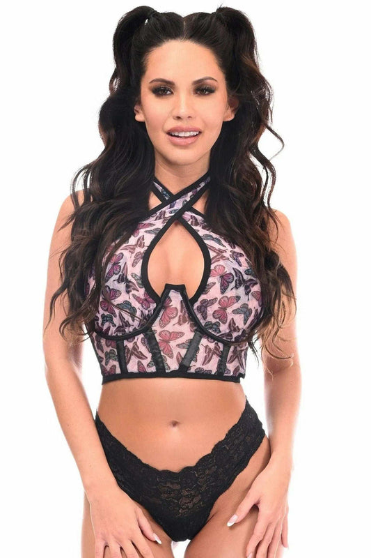 Daisy Corsets Lavish Purple Butterfly Mesh Underwire Cincher w/Built In Halter Top - Daisy Corsets - Flyclothing LLC