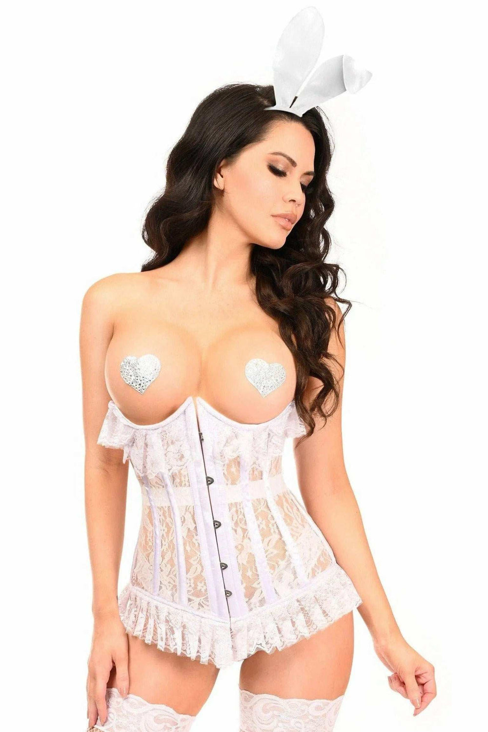 Daisy Corsets Lavish 3 PC Sexy White Lace Bunny Corset Costume - Daisy Corsets - Flyclothing LLC