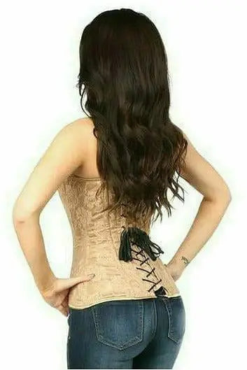 Daisy Corsets Lavish Dark Beige Lace Overbust Corset w/Zipper - Daisy Corsets - Flyclothing LLC
