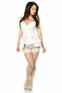 Daisy Corsets Lavish White Satin Corset w/Removable Snap on Skirt - Daisy Corsets - Flyclothing LLC