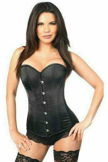 Daisy Corsets Lavish Black Satin Overbust Corset w/Busk Closure - Daisy Corsets - Flyclothing LLC