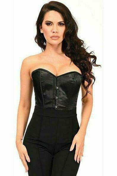 Daisy Corsets Lavish Black Satin Overbust Corset w/Busk Closure - Daisy Corsets - Flyclothing LLC