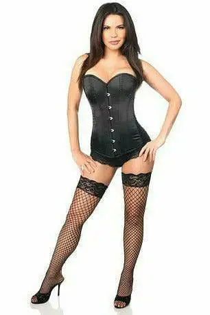 Daisy Corsets Lavish Black Satin Overbust Corset w/Busk Closure - Daisy Corsets - Flyclothing LLC