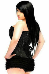 Daisy Corsets Lavish Black Glitter Side Zipper Corset - Daisy Corsets - Flyclothing LLC