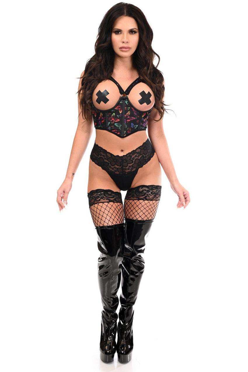 Daisy Corsets Lavish Neon Butterfly Underwire Open Cup Lycra Cincher w/Criss Cross Back - Daisy Corsets - Flyclothing LLC