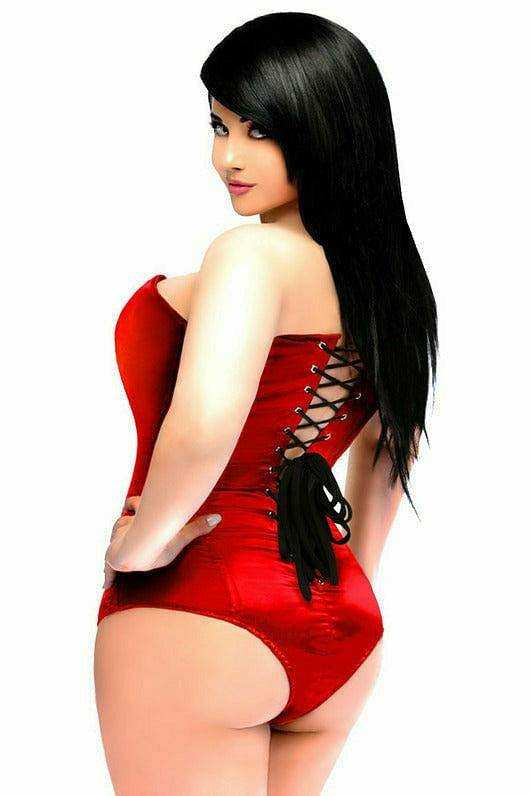 Daisy Corsets Lavish Red Satin Corset Romper - Daisy Corsets - Flyclothing LLC