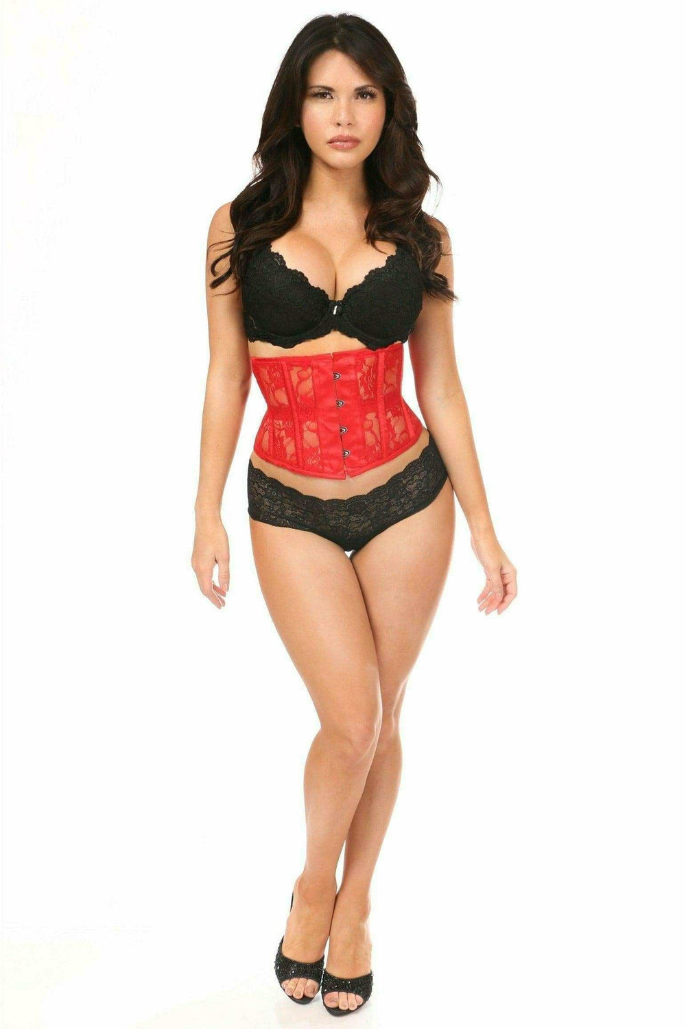 Daisy Corsets Lavish Red Sheer Lace Waist Cincher Corset - Daisy Corsets - Flyclothing LLC
