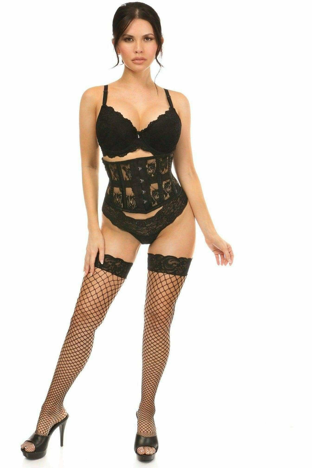 Daisy Corsets Lavish Black Sheer Lace Waist Cincher Corset - Daisy Corsets - Flyclothing LLC