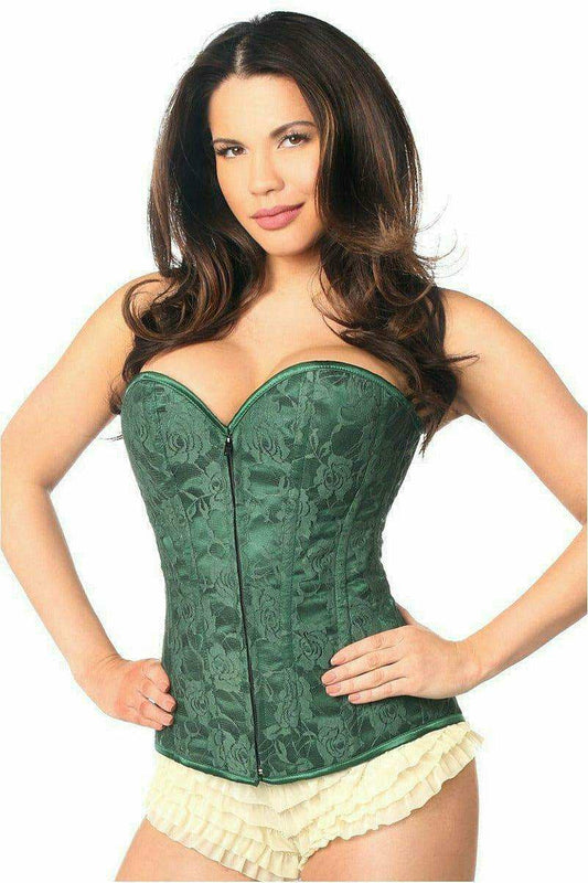 Daisy Corsets Lavish Dark Green Lace Overbust Corset w/Zipper - Daisy Corsets - Flyclothing LLC