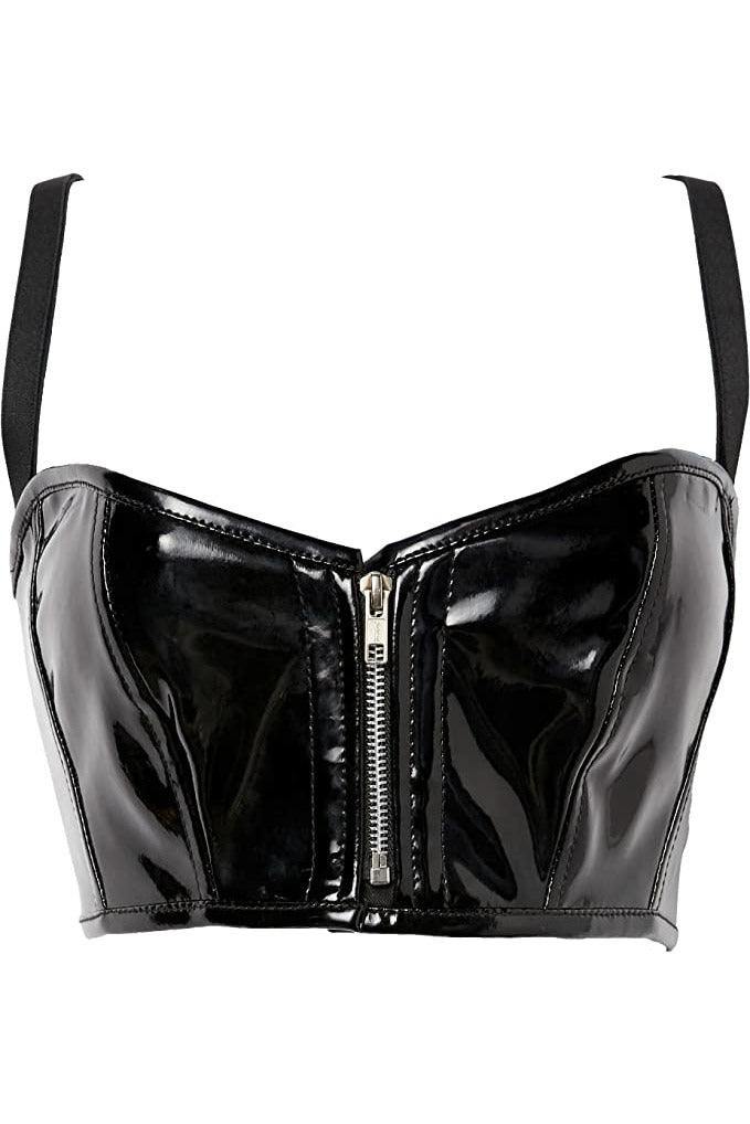 Lavish Black Patent Short Bustier Top - Daisy Corsets