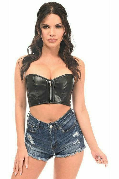 Daisy Corsets Lavish Black Faux Leather Short Bustier Top - Daisy Corsets