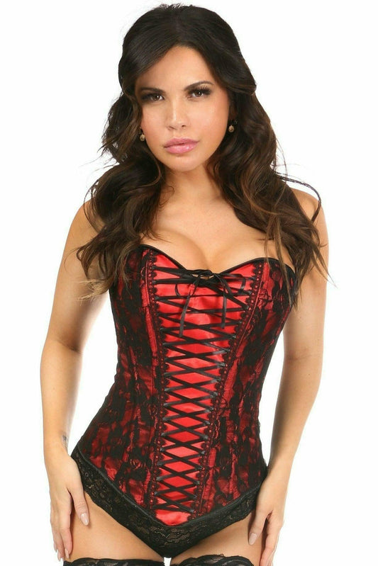 Daisy Corsets Lavish Red Lace-Up Over Bust Corset w/Black Lace - Daisy Corsets