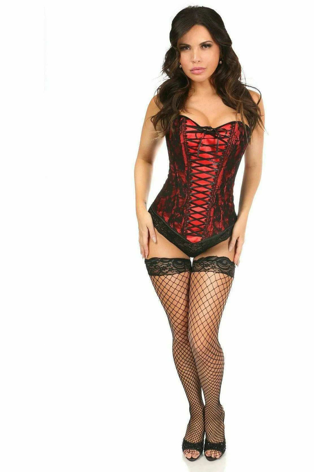 Daisy Corsets Lavish Red Lace-Up Over Bust Corset w/Black Lace - Daisy Corsets - Flyclothing LLC